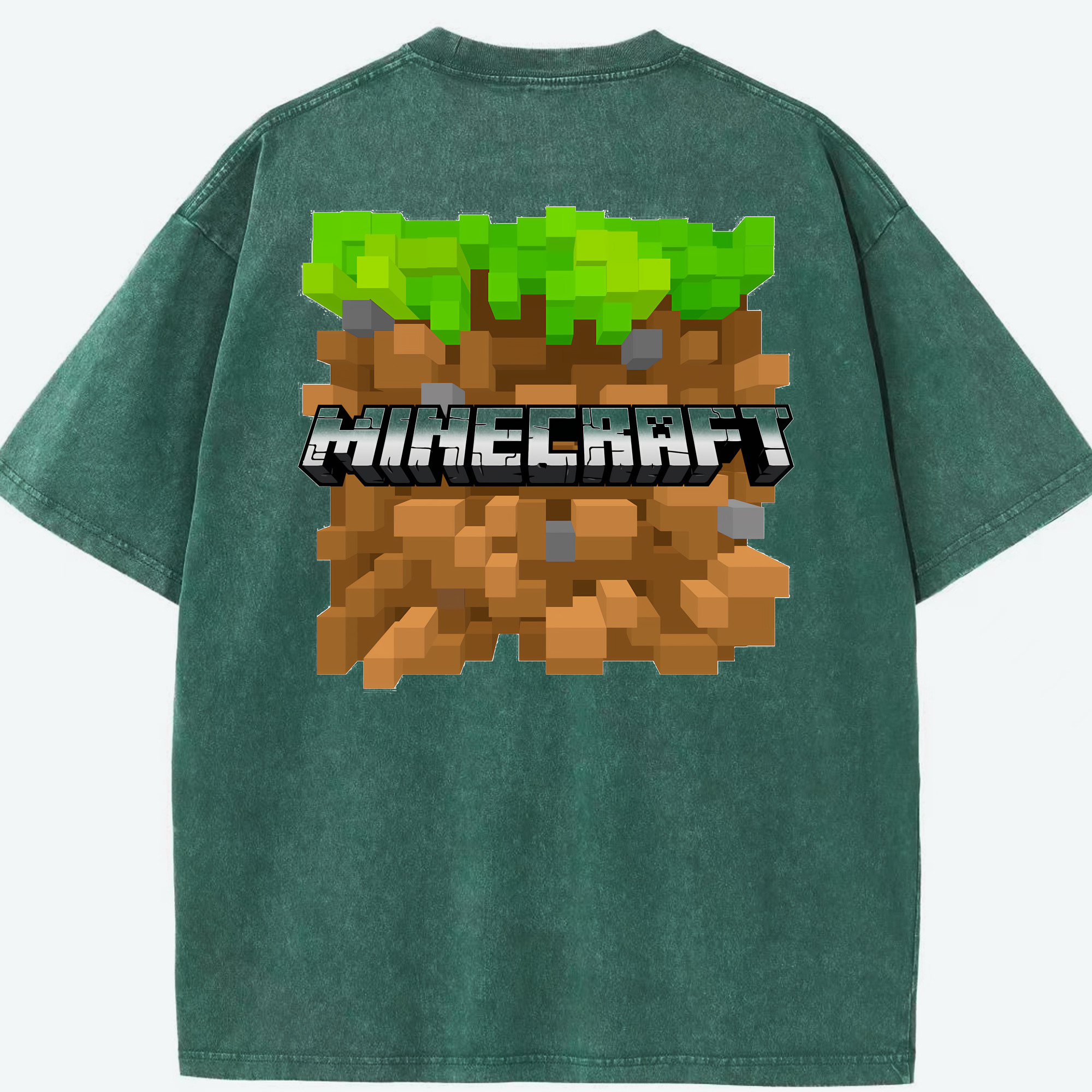 （画像用） マインクラフト ブロックの世界 Minecraft MC Block world 綿100% ヴィンテージ風 半袖Tシャツ（背面プリント）